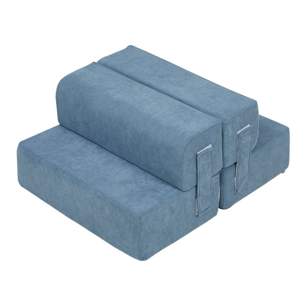 Kisállat lépcső Joelerhatra 4 részes 45x50x45 cm kordbársony kék [en.casa]