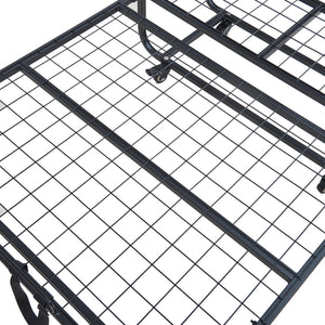 Fém összecsukható ágy Lustendi matraccal 200x90cm fekete/tölgyhatású [en.casa]