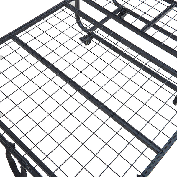 Fém összecsukható ágy Lustendi matraccal 200x90cm fekete/tölgyhatású [en.casa]