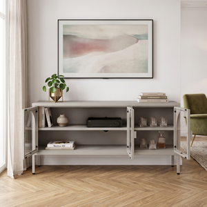 Vitrinszekrény Klippestad acél 118x35x55 cm teveszín [en.casa]