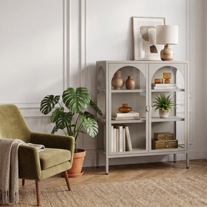 Vitrines szekrény Klippestad acél 95x80x35 cm teveszín [en.casa]