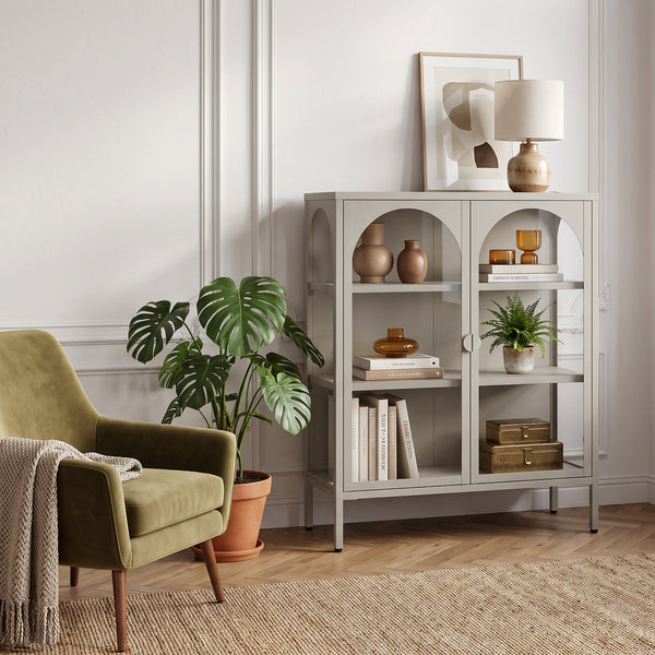 Vitrines szekrény Klippestad acél 95x80x35 cm teveszín [en.casa]