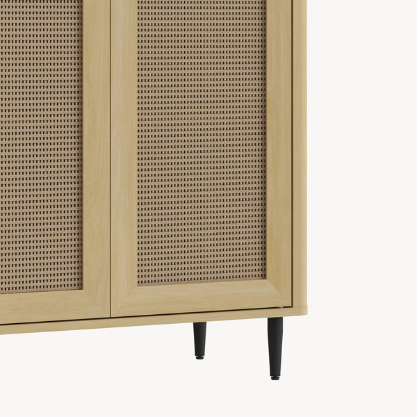 Tálalószekrény Lukhomso 83x80x40 cm tölgyfa hatású rattan mintázattal [en.casa]