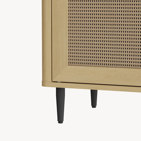 Tálalószekrény Lukhomso 83x80x40 cm tölgyfa hatású rattan mintázattal [en.casa]