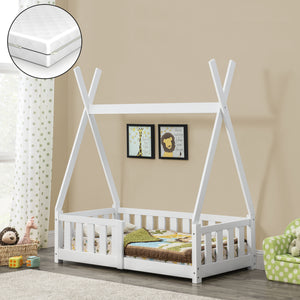 Tipi gyerekágy Helsingborg matraccal 70x140 cm fehér [en.casa] 