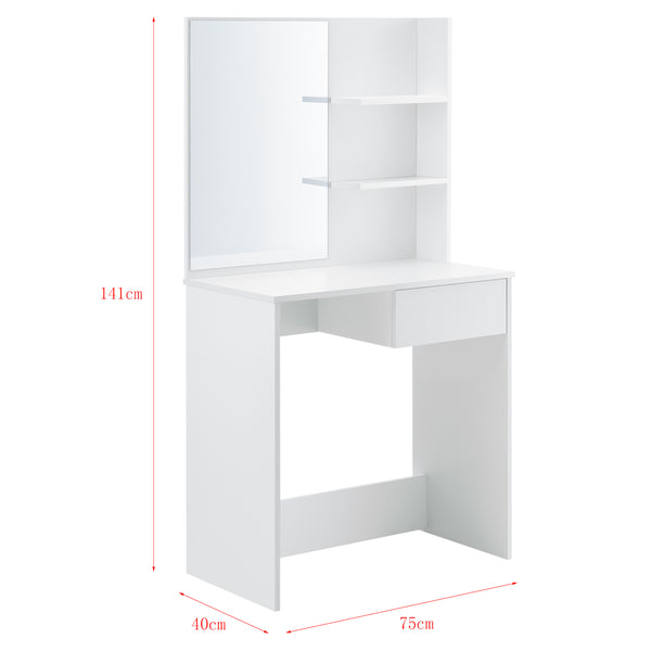 Fésülködő asztal Rustenburg tükörrel polcokkal és fiókkal fehér [en.casa]