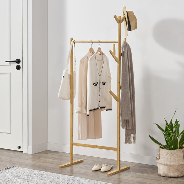 Bambusz ruhaállvány Nordreisa vállfatartó rúddal és 8 ruhaakasztóval [en.casa]