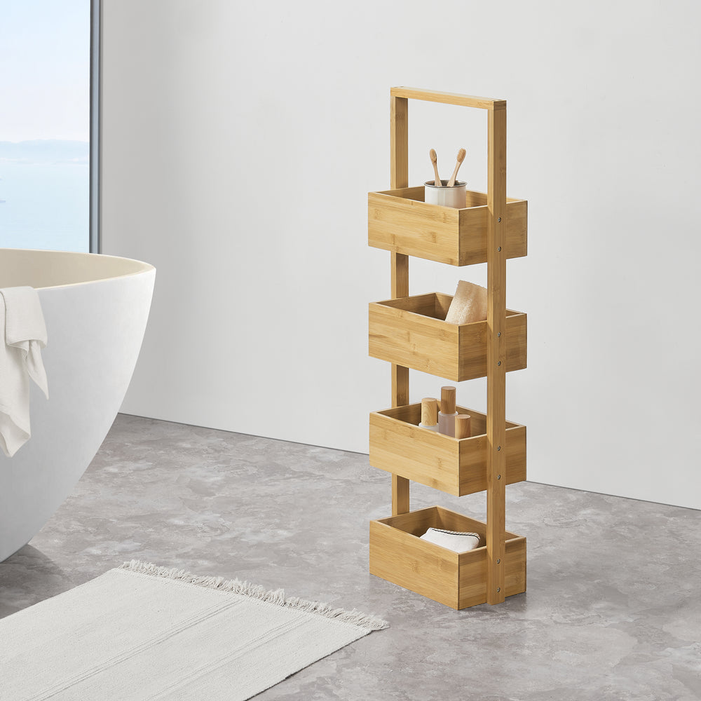 Fürdőszobai polc Bardu 4 tárolórekesszel 28x16x88cm bambusz [en.casa] - premiumXL