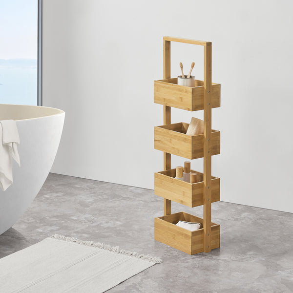 Bambusz háztartási polc 4 tárolórekesszel 88 cm Bardu natúr [en.casa]