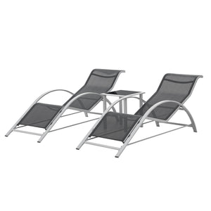 Kertibútor szett Binetto 3-részes kerti bútor 2xnapágy 1x asztal üveglappal szürke/fekete [en.casa]