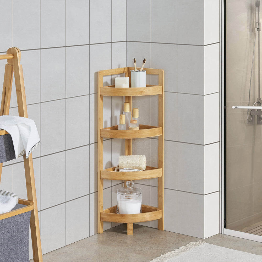 Bambusz fürdőszobai polc Lestijärvi sarokpolc 4 polccal 80x23x23cm [en.casa] - premiumXL