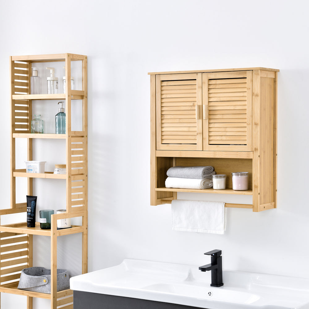 Fürdőszobaszekrény Tyresö fali szekrény bambusz 66 x 62 x 20 cm [en.casa] - premiumXL