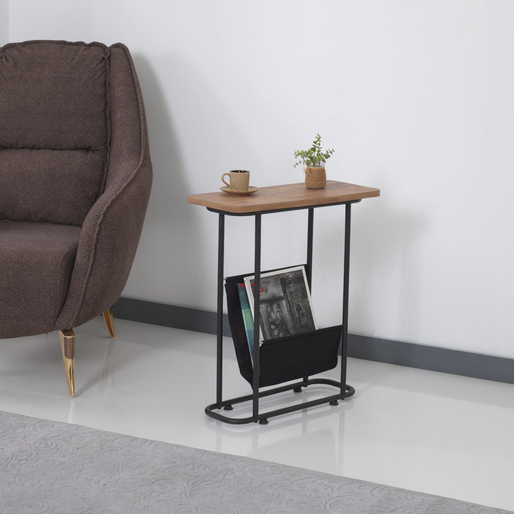 Beistelltisch Bov 64 x 55 x 24 cm Schwarz / Walnuss-Optik [en.casa]