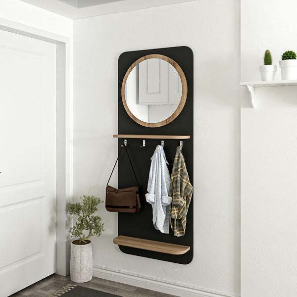 Helsinge gardróbszekrény panel tükörrel 150x60x15 cm fekete [en.casa]
