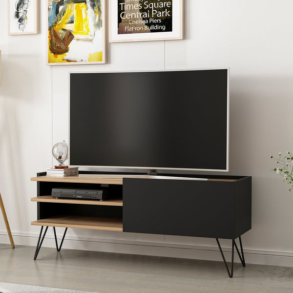 TV-állvány Dronninglund 50x124x37 cm fekete fa hatású [en.casa] 