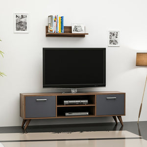 TV állvány polccal Haderslev 42 x 120 x 30 cm forgácslap műanyag dió antracit [en.casa] 