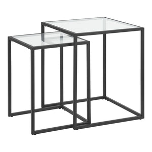 Dohányzóasztal-szett (2 darabos) Holstebro 5mm-es edzett üveg Fém Átlátszó Fekete [en.casa] 