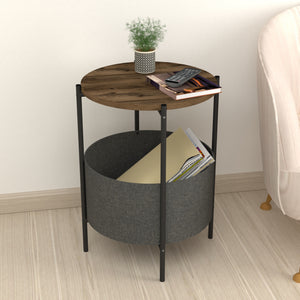 Hofors 60x43cm antracit / tölgyfa hatású, antik kisasztal [en.casa]