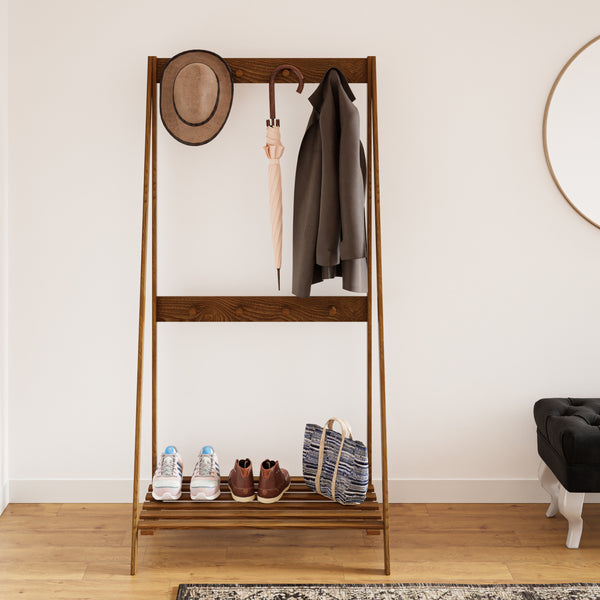 Ruhatartó állvány 8 ruhaakasztóval Middelfart 152 x 75 x 45 cm fa sötét árnyalat [en.casa] 