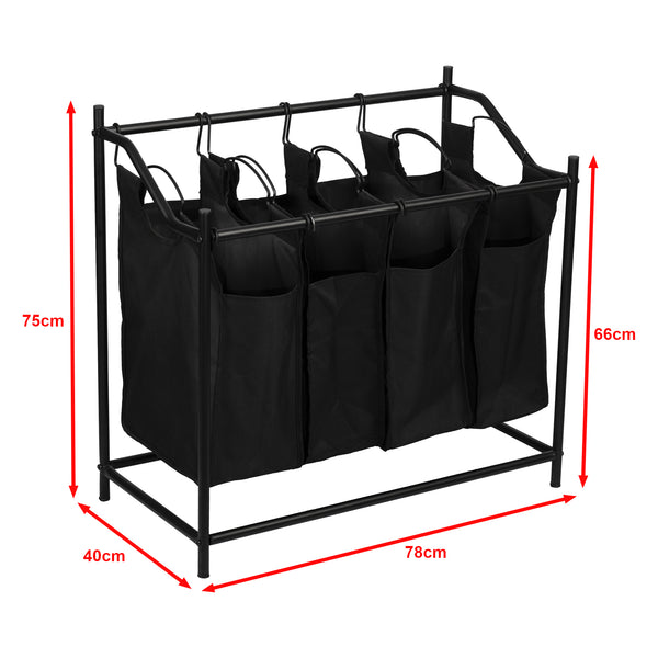 Szennyesruha gyűjtő Vamdrup 75x78x40 cm fekete négy zsákkal [en.casa] 