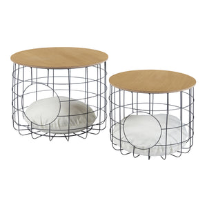 Kisasztalok 2 fémkosárból álló szett különböző méretekben Haapajärvi macskabarlanggal [en.casa]