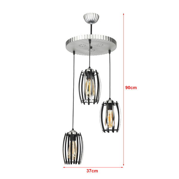 Függeszték Purley 3 x E27 Fém Ezüstszínű / Fekete [lux.pro]