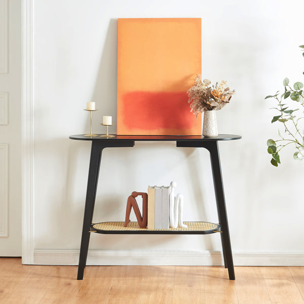 Konzolasztal Taivalkoski 100x35x80 cm fekete/rattan-hatású [en.casa]