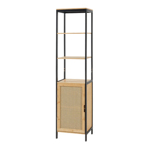 Bambusz fürdőszobaszekrény polccal Tervola 172x40x35cm fekete/natúr [en.casa]