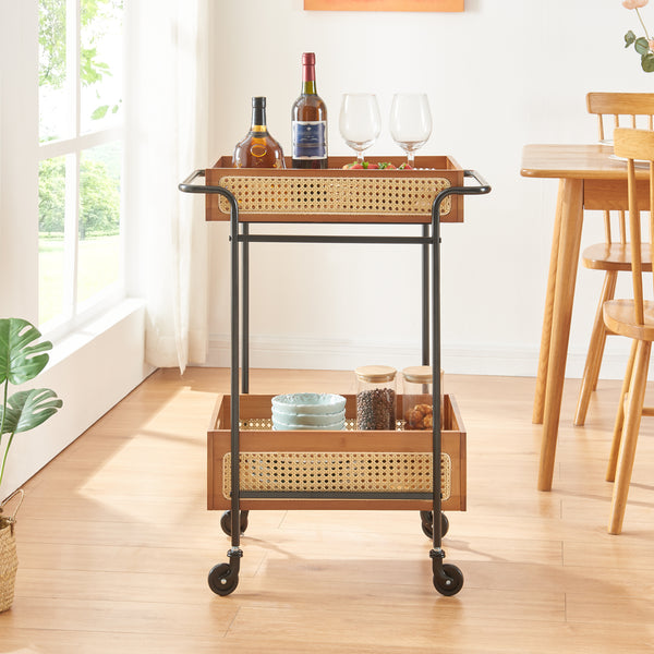 Tálalókocsi Tervola 81x61x39 cm rattan hatású [en.casa]