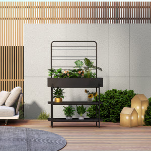 Virágtartó állvány Aalsmeer fém 154x96x24 cm fekete [casa.pro]