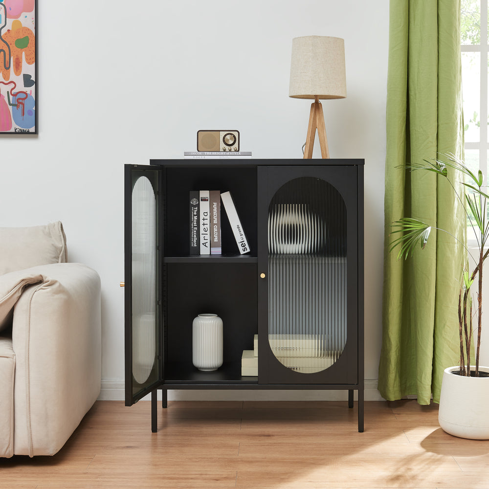 Sideboard Karlskrona 102x80x40 cm fekete, matt [en.casa] - premiumXL