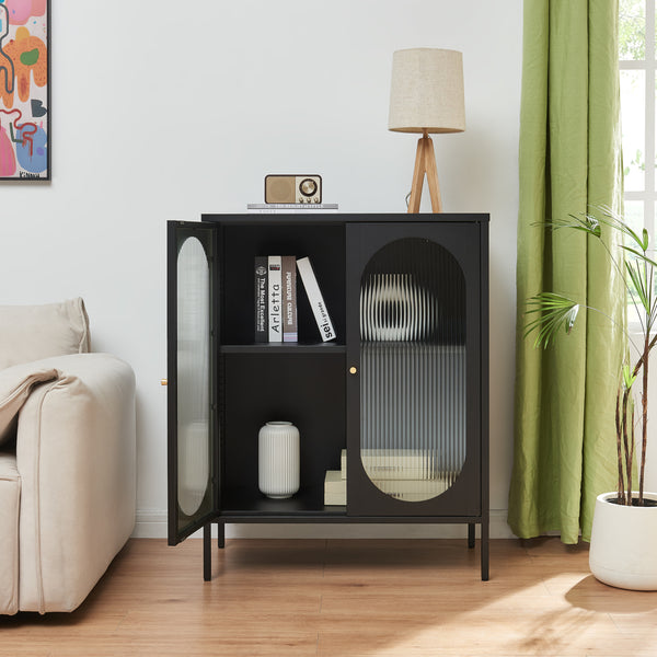 Vitrines komód Karlskrona 102x80x40 cm fekete, matt [en.casa]