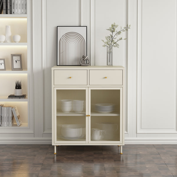 Vitrinszekrény Lindau acél 97x80x40 cm krémfehér [en.casa]
