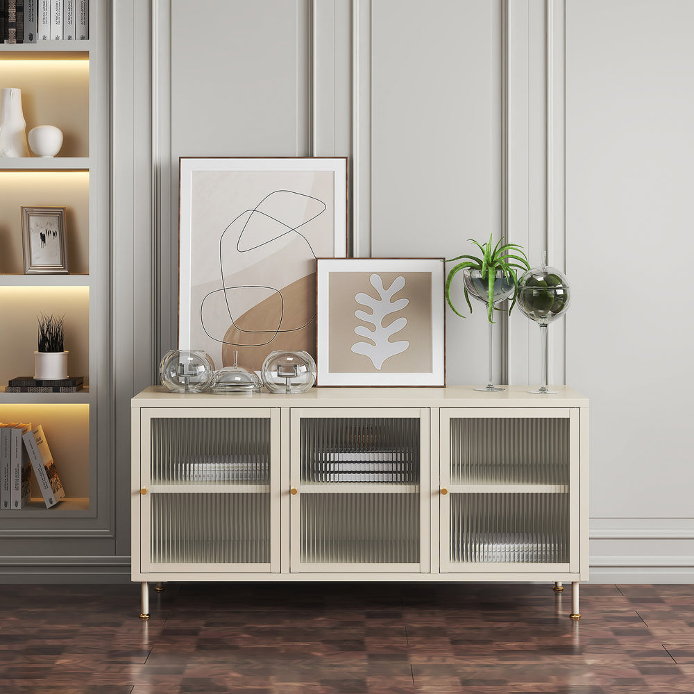 TV - szekrény Lindau acél 120x40x59 cm krémfehér [en.casa] - premiumXL
