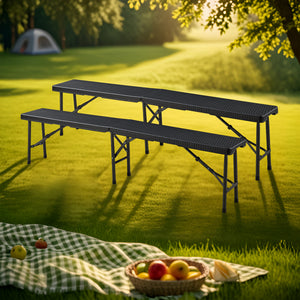 Összecsukható kemping pad 2 darabos szett Mark 180x25x43 cm rattan-hatású fekete [en.casa]