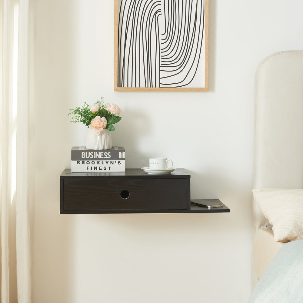 Stor fali polc fiókkal 65x30x15 cm fekete [en.casa] - premiumXL