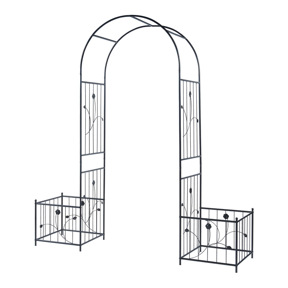 Rózsafuttató boltív Barisciano 2 virágos ládával fekete [casa.pro]
