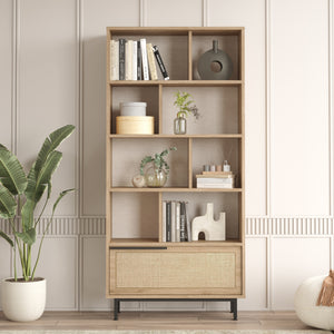 Könyvespolc Kvænangen 176x84x30 cm tölgyfa/rattan hatású [en.casa]