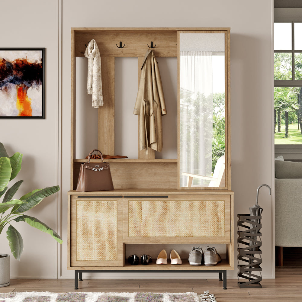 Kompakt ruhafogas Kvænangen 78x112x36 cm tölgy/rattan hatás [en.casa] - premiumXL