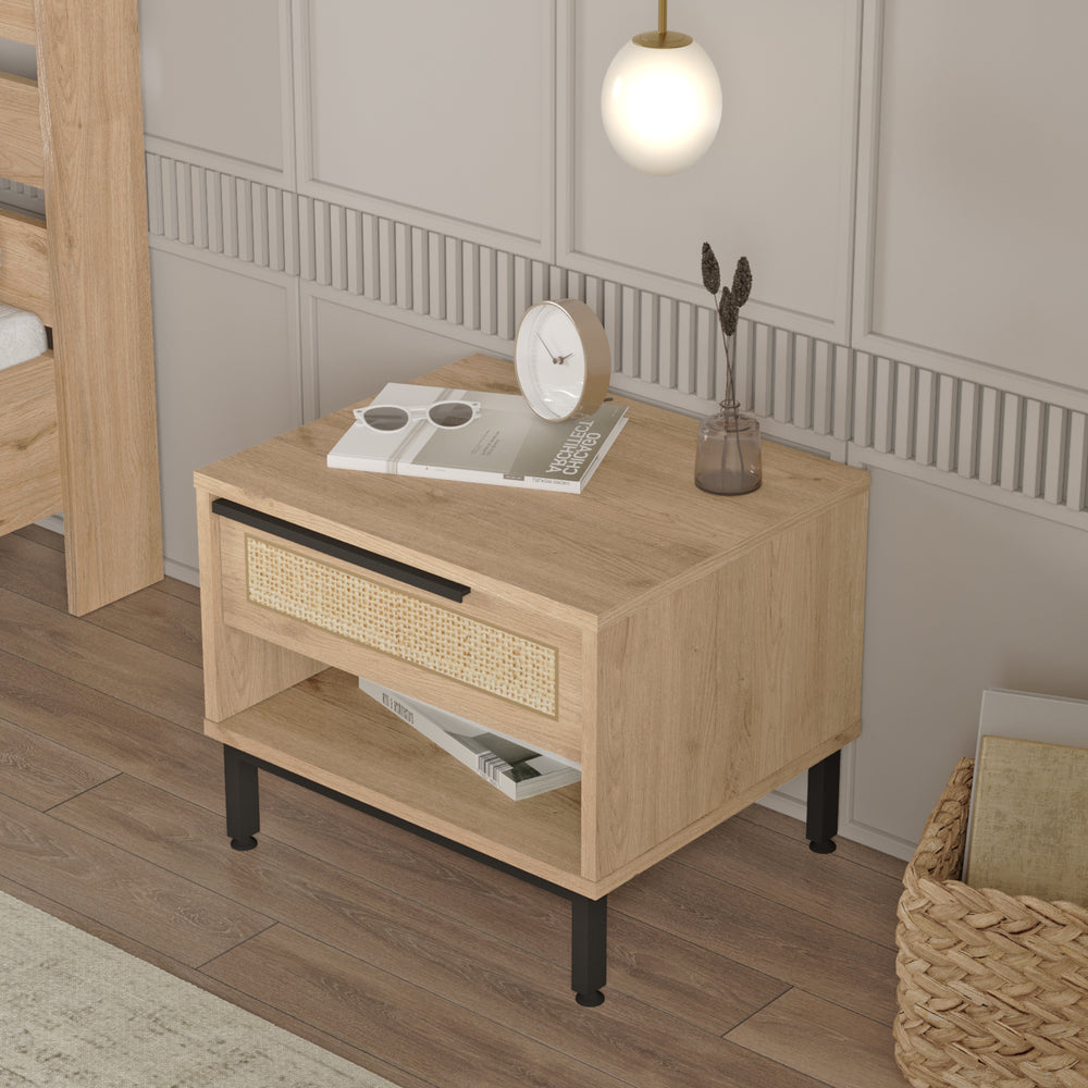 Éjjeliszekrény Kvænangen 43x54x45 cm tölgy/rattan hatás [en.casa] - premiumXL