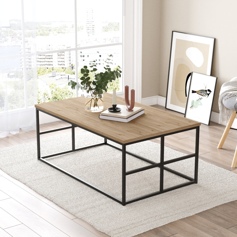 Dohányzóasztal Velendi 100x60x40 cm tölgyfa hatás/fekete [en.casa] - premiumXL