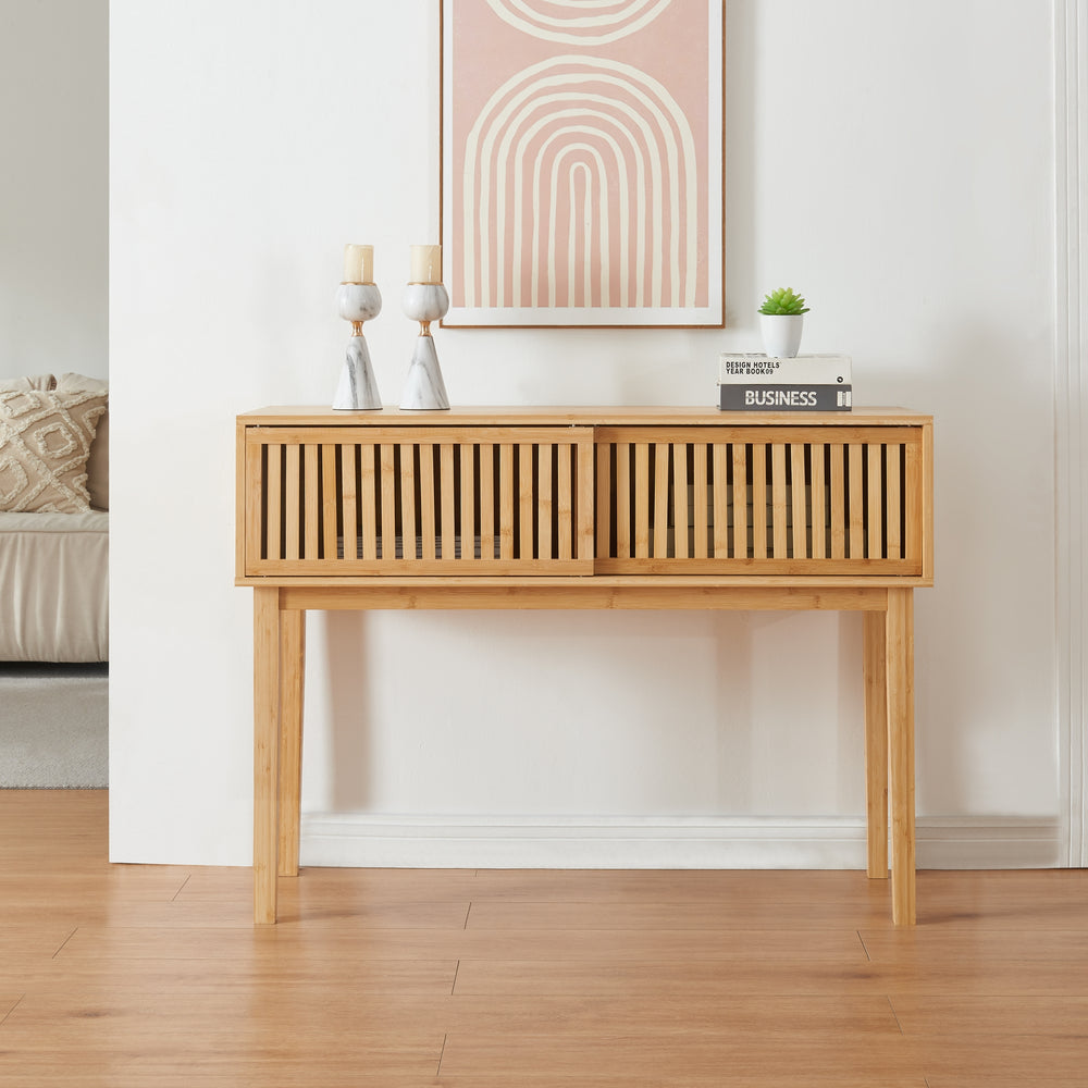 Konzolasztal Ypäjä 110x39x81 cm bambusz [en.casa] - premiumXL