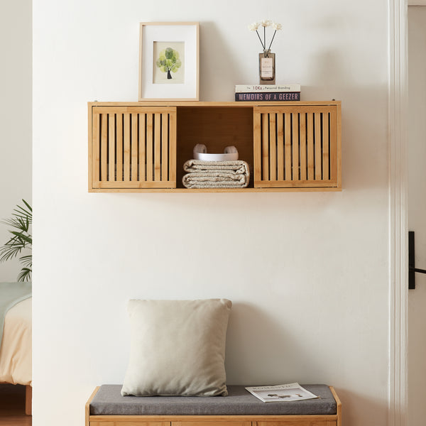 Fali polc Ypäjä 93x20x33 cm bambusz [en.casa]
