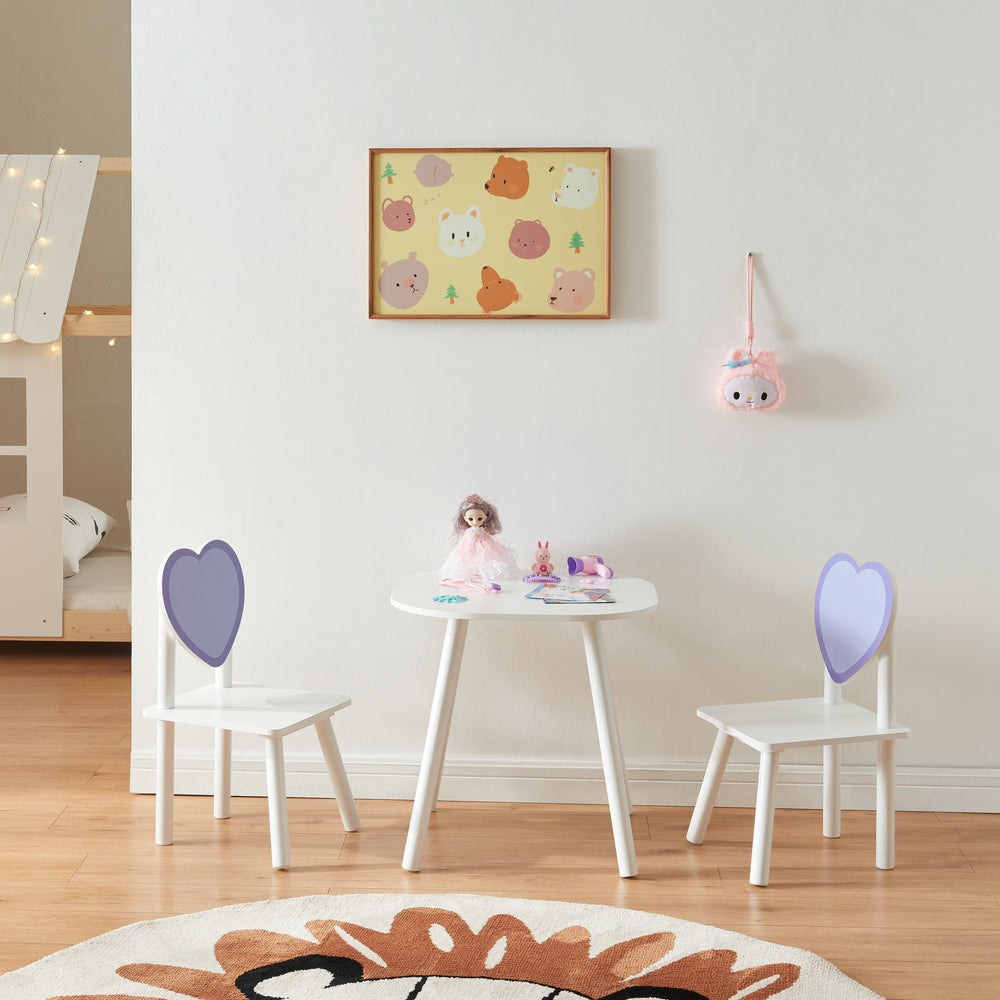 Gyerekszékcsoport Siljan szívvel - fehér/lila design [en.casa] - premiumXL