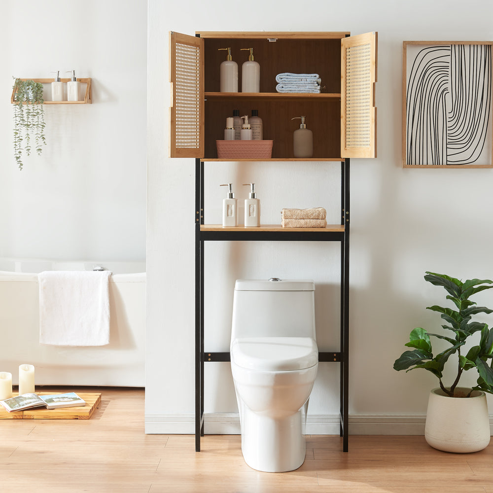 Tervola WC-szekrény 172x63x27 cm Fekete/Bambusz [en.casa] - premiumXL