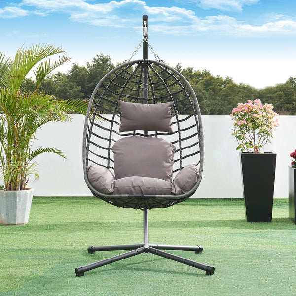 Függőfotel Kandsvas állvánnyal 198x110x95 cm szürke [en.casa]