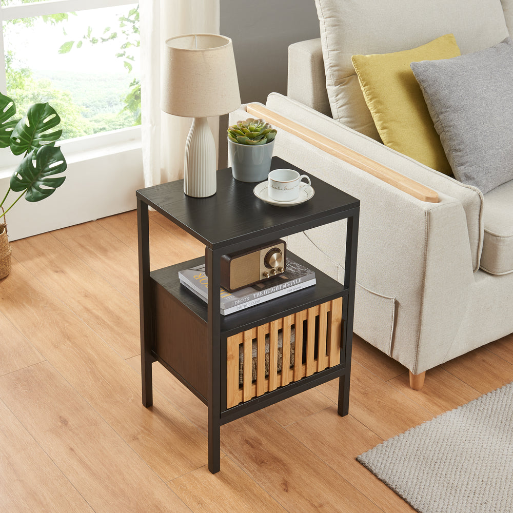 Éjjeliszekrény Luniehti 58x40x33 cm Fekete/Natúr [en.casa] - premiumXL