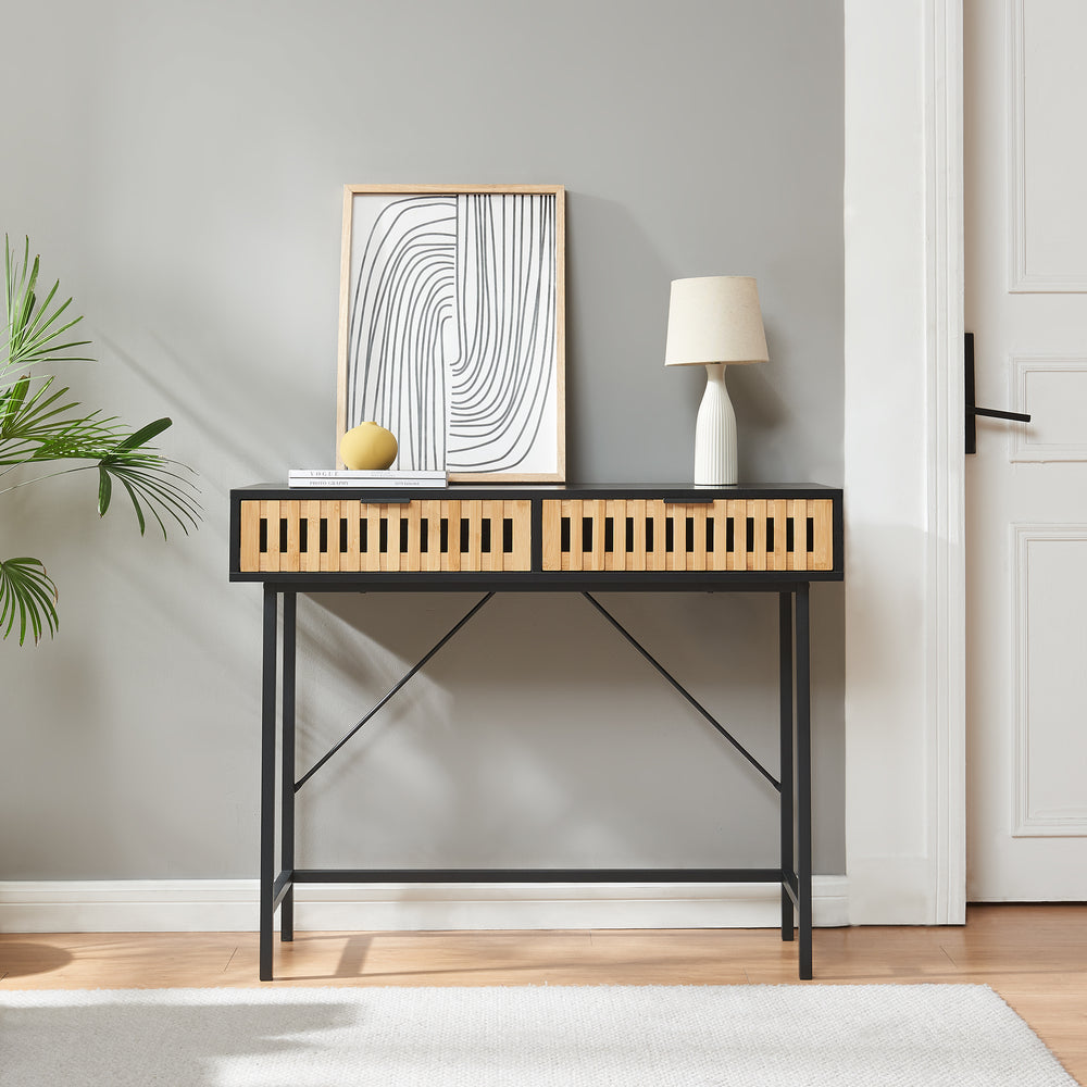 Luniehti konzolasztal 100x40x75 cm Fekete/Natúr [en.casa] - premiumXL