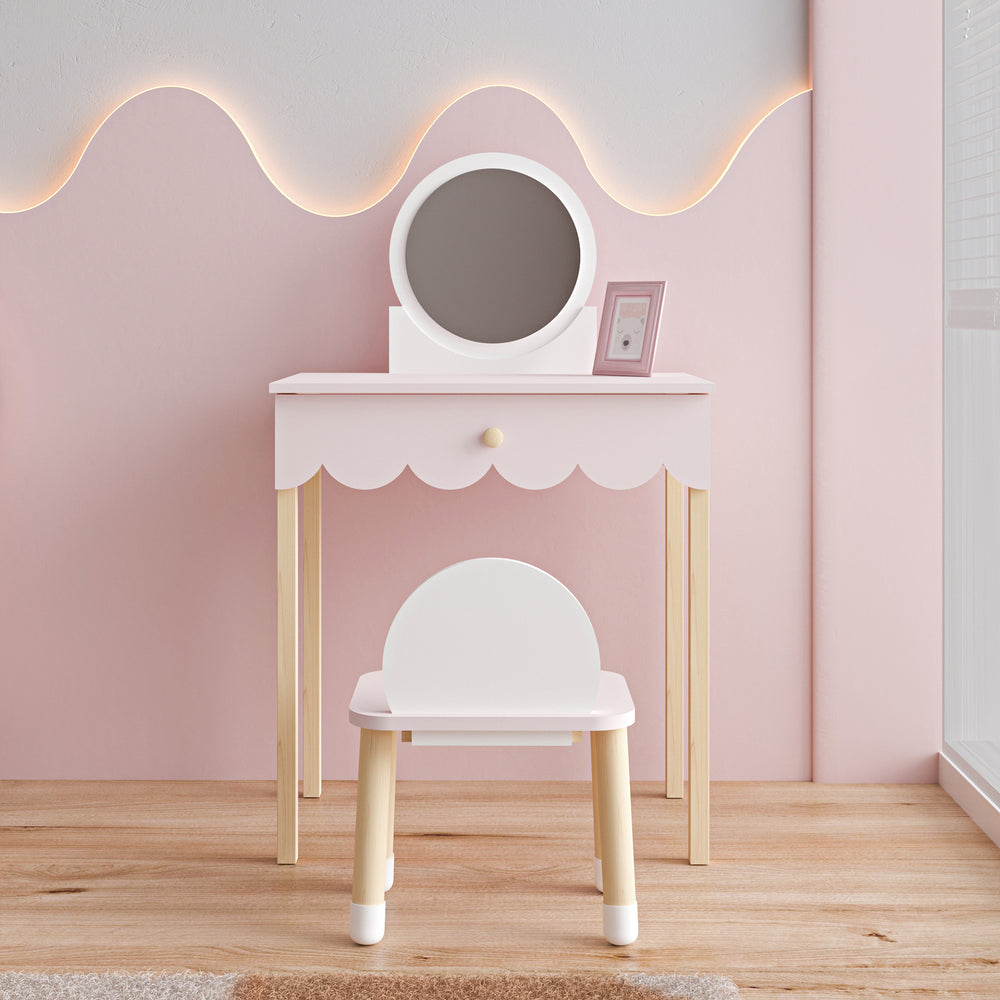 Gyerek sminkasztal székkel Vestnes Cotton Candy/Fehér [en.casa] - premiumXL
