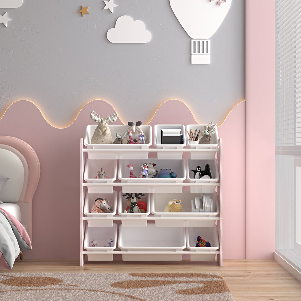 Gyerekréga Vestnes 12 tárolódobozzal 78x86x27 cm Cotton Candy/Fehér [en.casa] - premiumXL